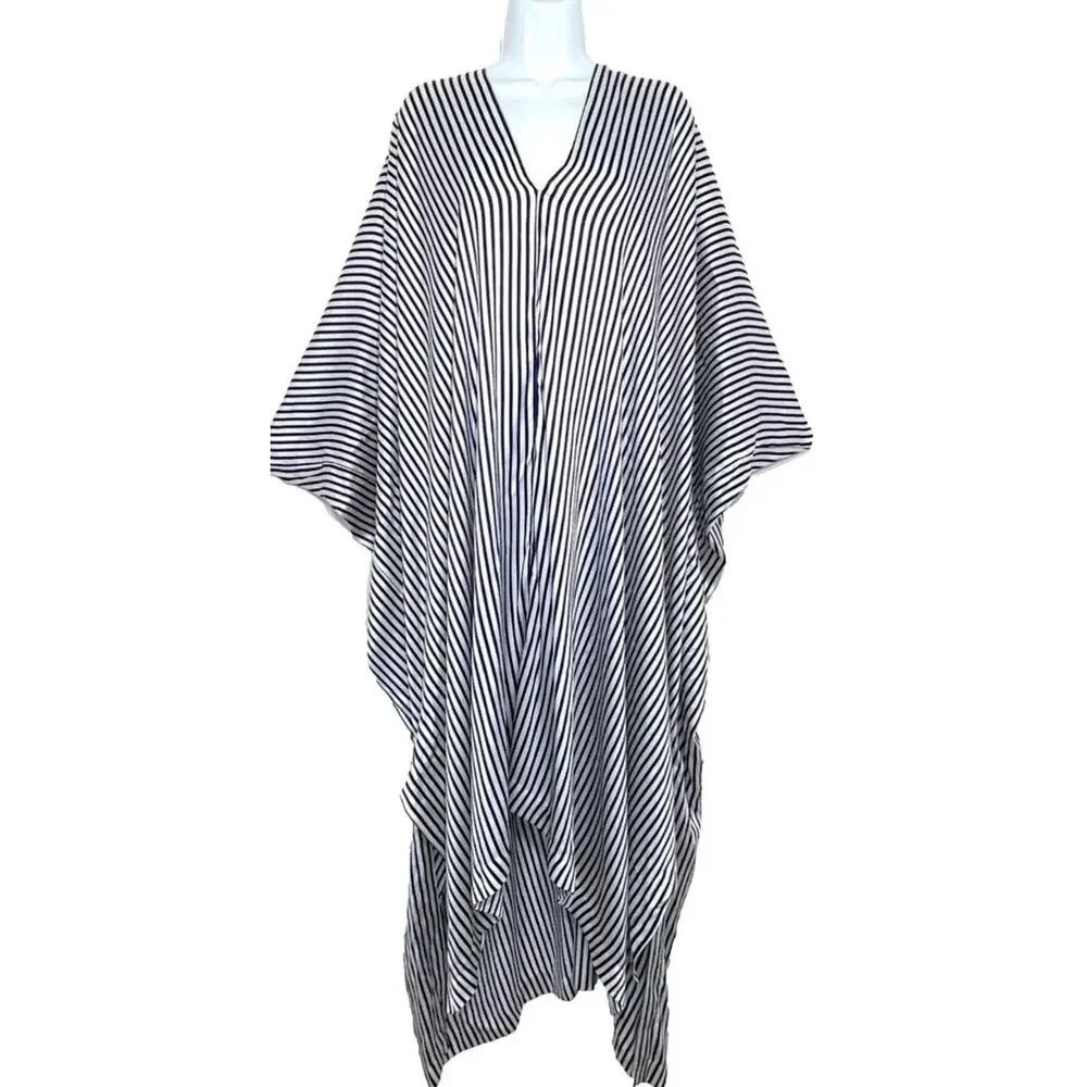 NWT Polo Ralph Lauren Women's One Size Silk Blue Striped Asymmetric Kaftan $328 - Picture 5 of 8